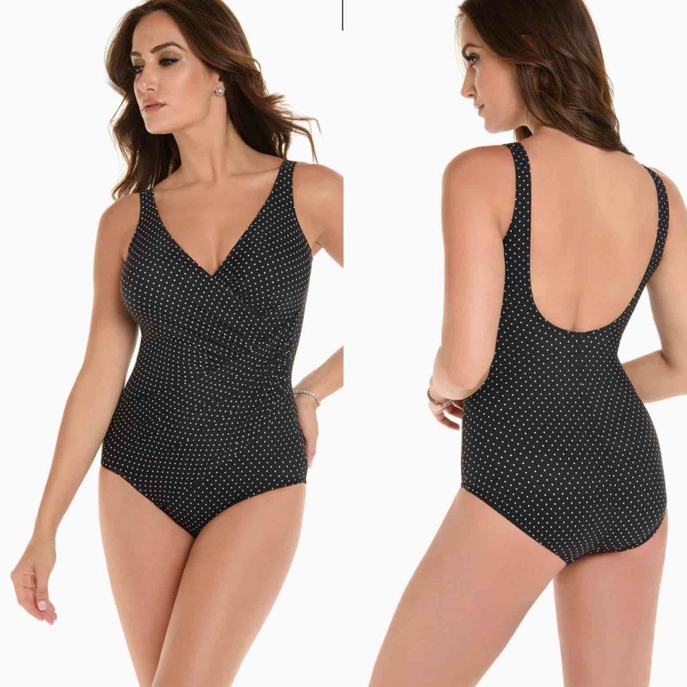 Miraclesuit Oceanus One Piece Pin Point Black White Swimsuit Womens Size 20W NEW